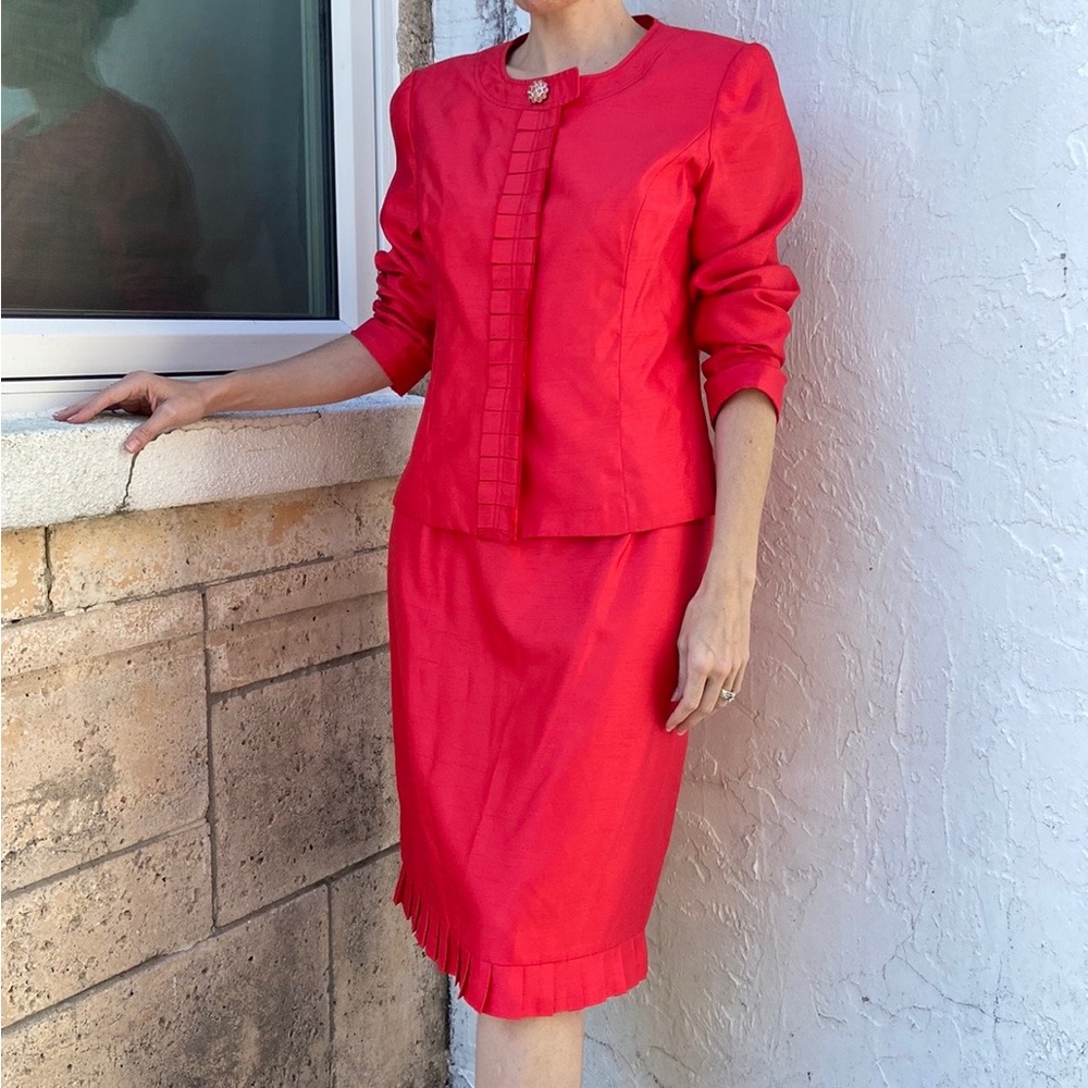 Nicolette Red 2 Piece Jacket Skirt Mother of The Bride, or Professional Suit Set